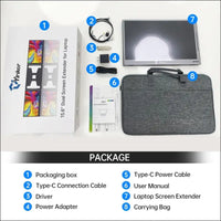 Yinker Laptop Screen Extender, 15.6'' Portable Triple Laptop Monitor Extender, with USB-C Connection, 1080P FHD, 360° Rotation Compatible with MacOS, Windows, Android, Fit...