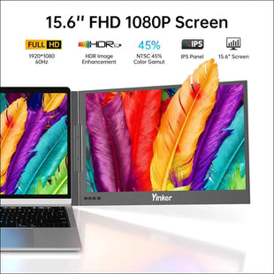 Yinker Laptop Screen Extender, 15.6'' Portable Triple Laptop Monitor Extender, with USB-C Connection, 1080P FHD, 360° Rotation Compatible with MacOS, Windows, Android, Fit...