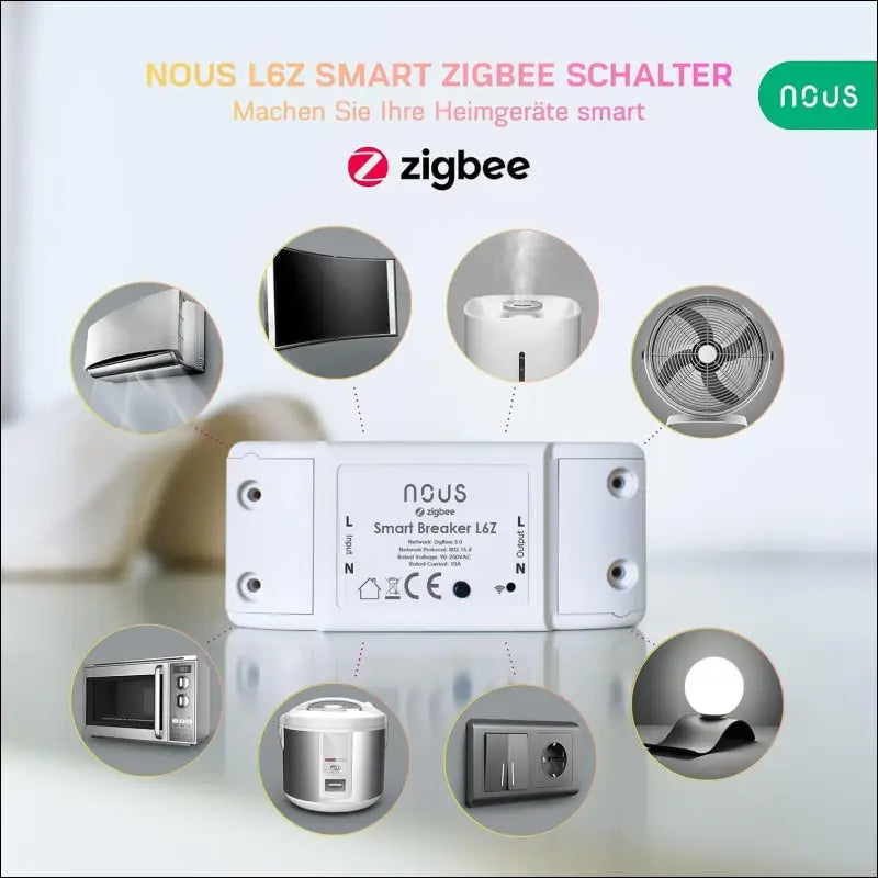 ZigBee Switch Nous L6Z - Alexa Light Switch Flush-Mounted Tuya Smart Home Switch with Timer, Power Consumption Electricity Meter, Relay 230 V Google Home Assistant ZigBee2MQTT -...