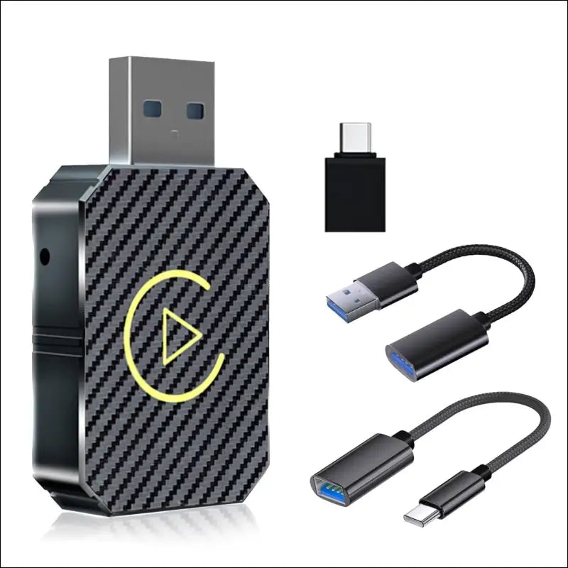 ZVCXOE Wireless Carplay Adapter for iPhone iOS 9+ and Android Auto, 2-in-1 CarPlay Box for Wired Carplay Cars, Plug and Play, Mini USB Adapter with USB-C and USB-A Cables, Black